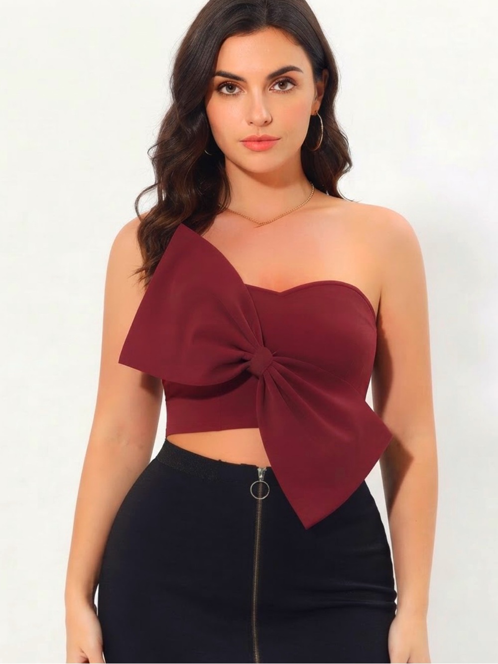 Strapless Bow Crop Top - Wine • NWT • 19" p2p, 10" length